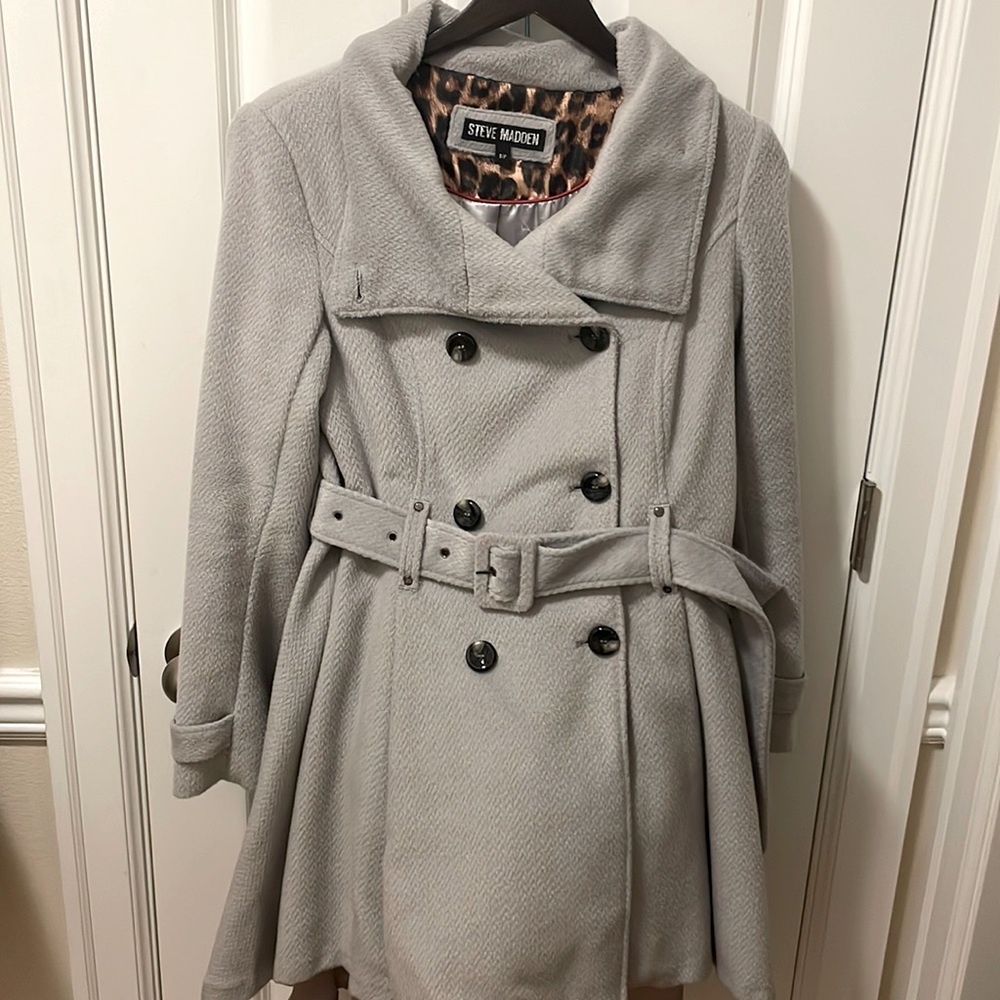 Gently used light grey Steve Madden pea coat with belt - Size S
